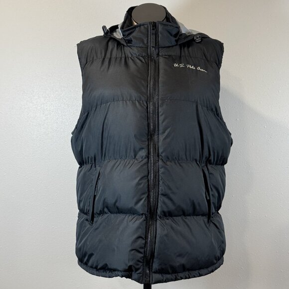 US Polo Assn Mens 2X Black Puffer Vest Hooded Full Zip Outdoor Warm Activewear - Picture 1 of 16
